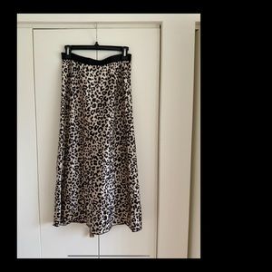 Leopard print silk midi skirt